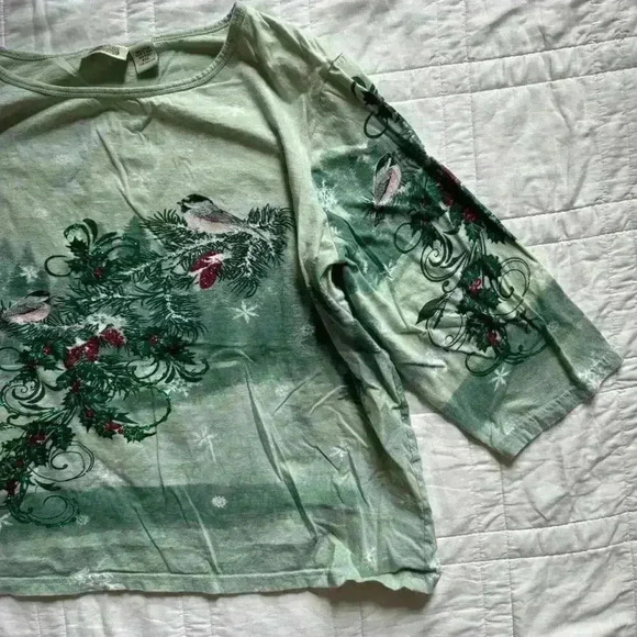 Y2k holiday pastel winter shirt women’s xxl collections etc birds snowflakes - Picture 4 of 8